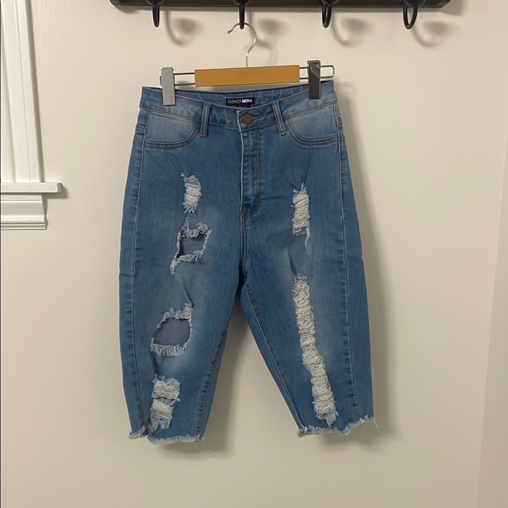 Blue Distressed Women's Jean Shorts/Capris